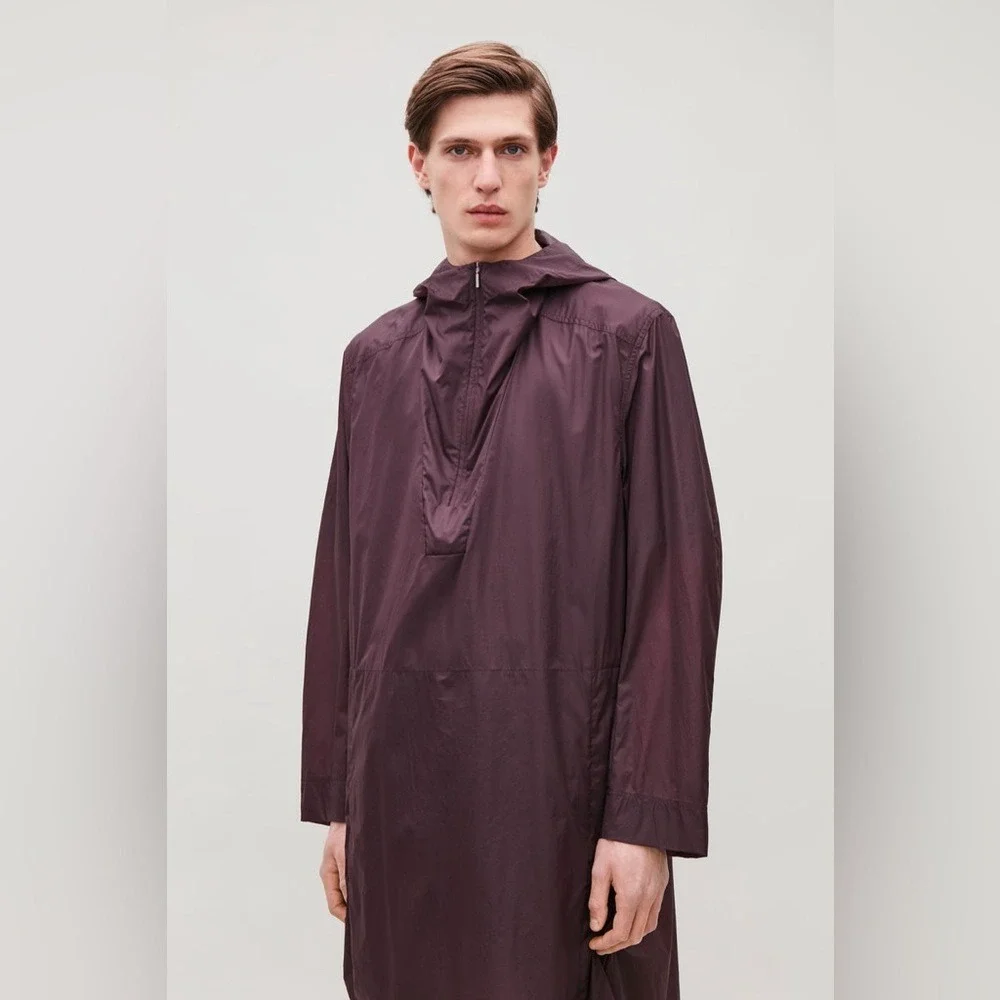 COS Men's Large Hooded‎ Packable Lightweight Anorak Dark Burgundy Purple/Black